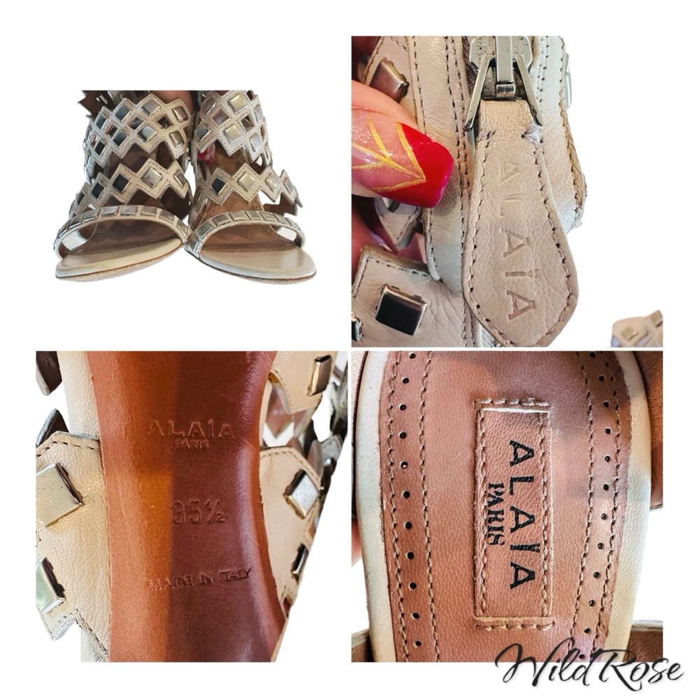 ALAÏA White calfskin LASER CUT stud SANDAL SZ 35.5 - Picture 16 of 17